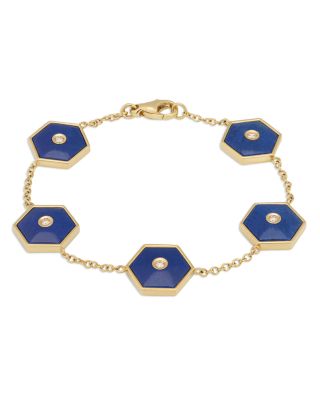 Miseno Jewelry 18K Yellow Gold Baia Lapis Lazuli & Diamond Hexagon Link Bracelet