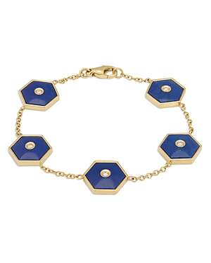 18K Yellow Gold Baia Lapis Lazuli & Diamond Hexagon Link Bracelet