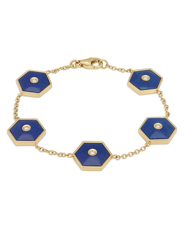 Miseno Jewelry 18K Yellow Gold Baia Lapis Lazuli & Diamond Hexagon Link