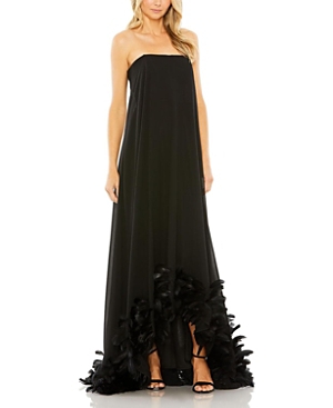 Shop Mac Duggal Strapless Flare Feather Hem Gown In Black