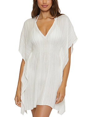 Becca By Rebecca Virtue Radiance Metallic Stripe Tunic Cover Up In White