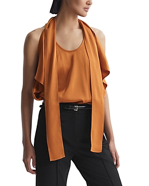 Reiss Camilla Tie Neck Top In Rust