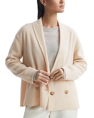 Reiss Sara Double-breasted Knitted Wool And Cashmere Cardigan In Cream