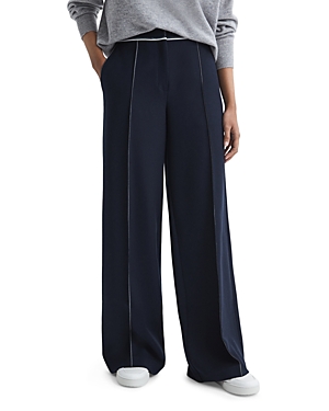 Shop Reiss Petites Oriel Contrast Stitch Wide Leg Pants In Navy