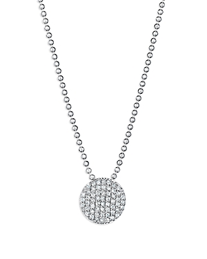 14K White Gold Affair Diamond Pave Mini Disc Chain Pendant Necklace, 16-18