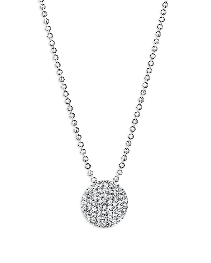 Phillips House 14k White Gold Affair Diamond Pave Mini Disc Chain Pendant Necklace, 16-18 In White