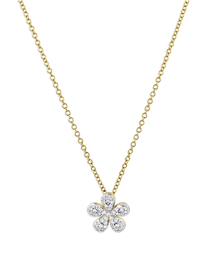 14K Yellow Gold Diamond Forget Me Not Petite Pave Necklace, 16-18