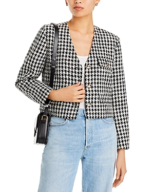 Shop Anine Bing Cara Jacket In Cream And Black Houndstooth