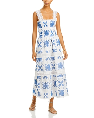 Shop Waimari Coco Lace Trim Embroidered Maxi Dress In White