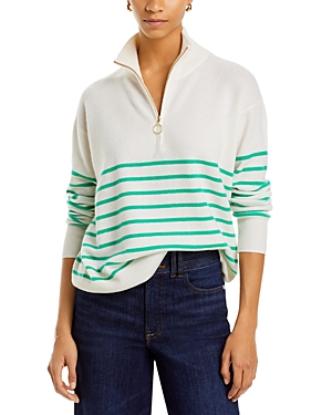 C by Bloomingdale's Cashmere Mock Neck Quarter Zip Striped Cashmere Sweater - 100% Exclusive