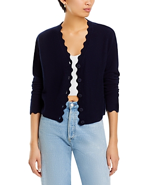 C By Bloomingdale's Cashmere Scallop Neck Long Sleeve Cashmere Cardigan Jumper - 100% Exclusive In Navy