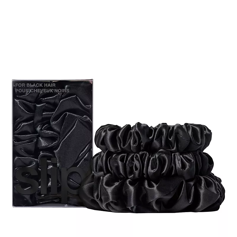 slip Pure Silk Back to Basics Midi/Large Scrunchies in Black, Set of 3