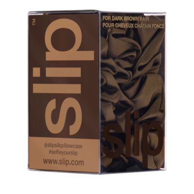 Pure Silk Back to Basics Midi/Large Scrunchies in Dark Brown, Set of 3