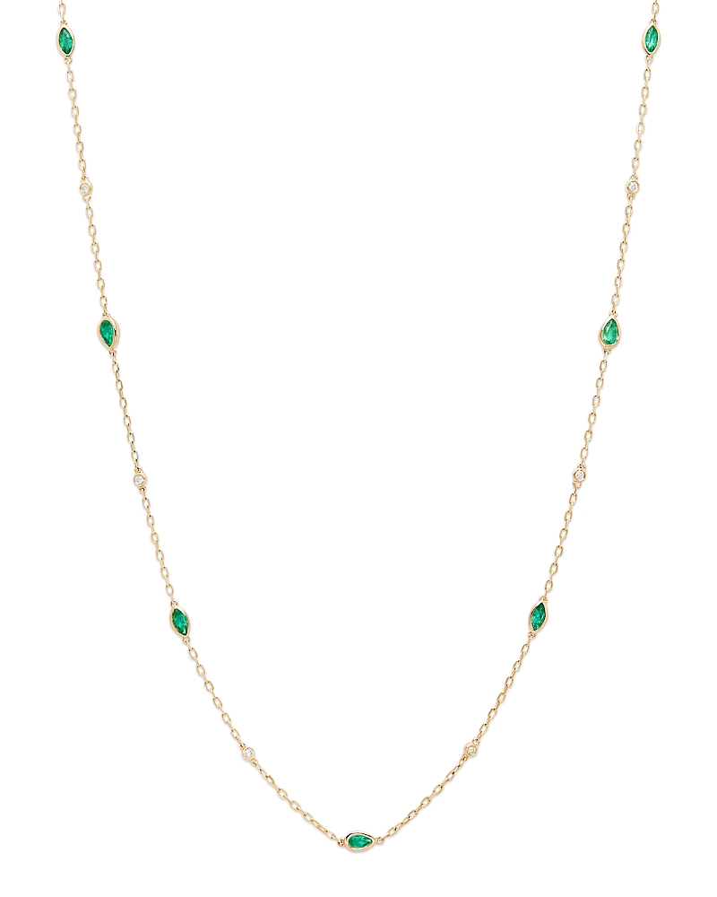 Bloomingdale's Fine Collection Emerald & Diamond Station Necklace in 14K Yellow Gold, 22