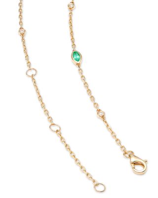 Emerald & Diamond Station Necklace in 14K Yellow Gold, 22"