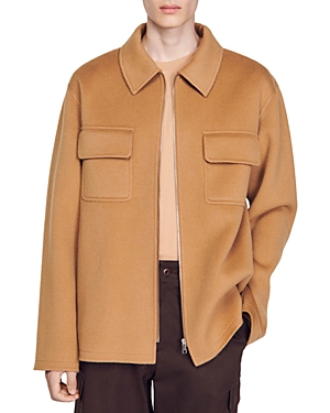 Shop Sandro Dual Pocket Overshirt Jacket In Camel