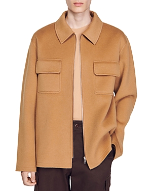 Sandro Dual Pocket Overshirt Jacket In Camel