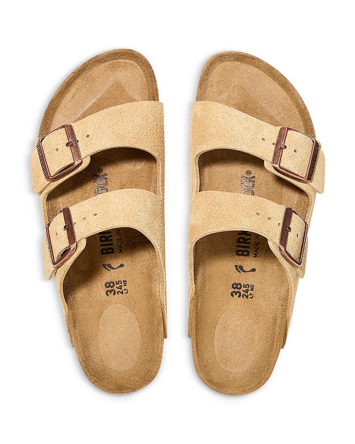 Shop Birkenstock Women's Arizona Soft Footbed Slide Sandals In Latte Cream Suede