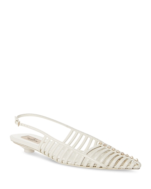 Shop Valentino Women's Ballerina Leather Slingback Flats In Ivory