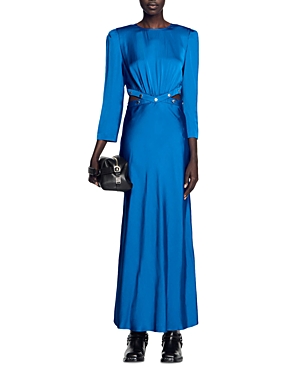 Shop Sandro Eleganzia Cutout Satin Finish Maxi Dress In Electric Blue