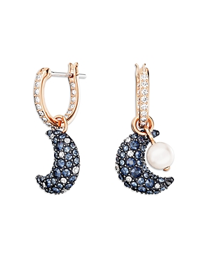 Shop Swarovski Luna Pave Crescent Drop Earrings In Blue/rose Gold
