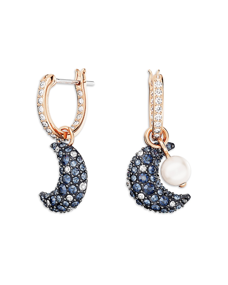 Swarovski Luna Pave Crescent Drop Earrings In Blue/rose Gold