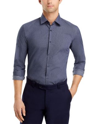 Kenno Printed Slim Fit Dress Shirt In Navy