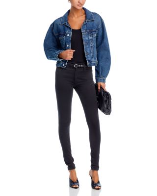 Farrah High-Rise Sateen Skinny Jeans in Black