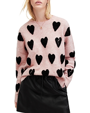 Shop Allsaints Amora Heart Print Sweater In Pale Pink