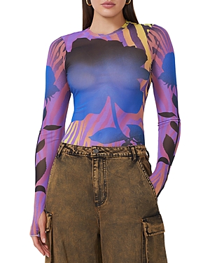 Afrm Kaylee Mesh Long Sleeve Top In Zebra Rose