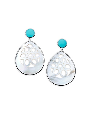 Ippolita Sterling Silver 925 Polished Rock Candy Turquoise & Mother of Pearl Mosaic Cut Out Drop Ear