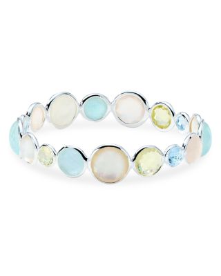 Ippolita Sterling Silver 925 Polished Lollipop Multi Stone Bezel Bangle Bracelet