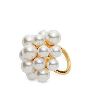 Lele Sadoughi Grape Imitation Pearls Gold Plated Cocktail Ring