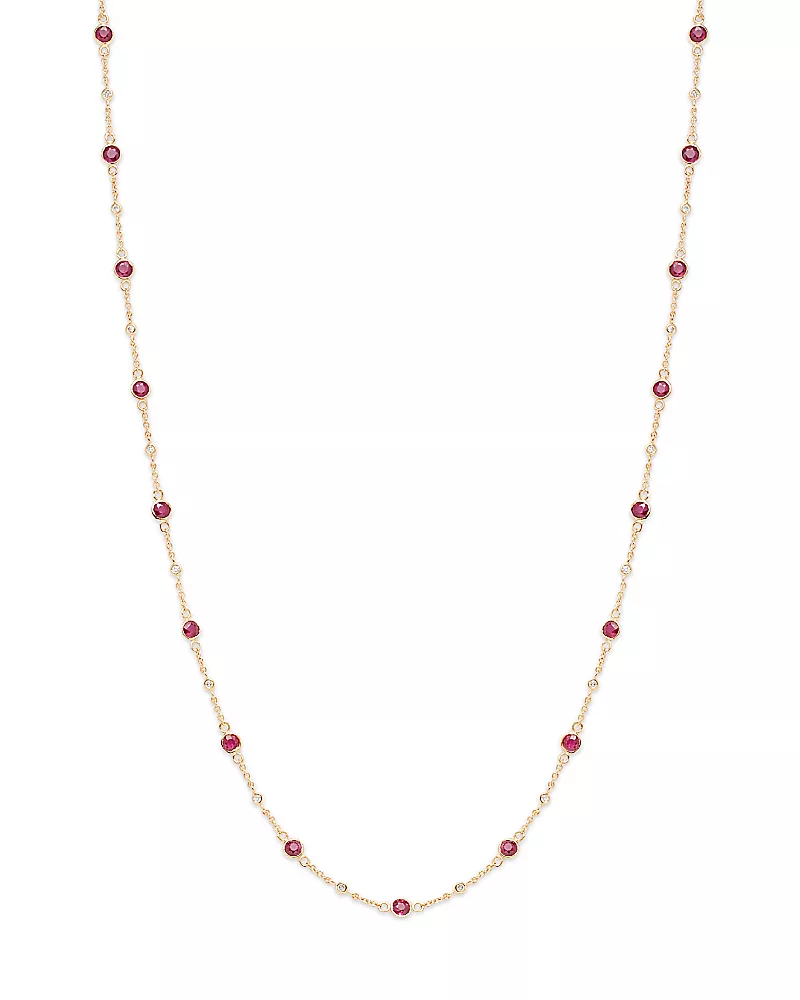 Bloomingdale's Fine Collection Ruby & Diamond Bezel Station Collar Necklace in 14K Yellow Gold, 16