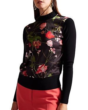 Shop Ted Baker Woven Front Sweater In Black