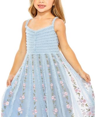 Girls Ruffle Floral Embroidered Detail Mini Dress - Little Kid, Big Kid