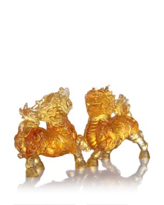 Benevolent Fortune Qilin Crystal Sculpture, Set of 2