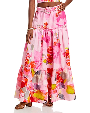 Hemant & Nandita Hemant And Nandita Belted Tiered Maxi Skirt In Pink Floral