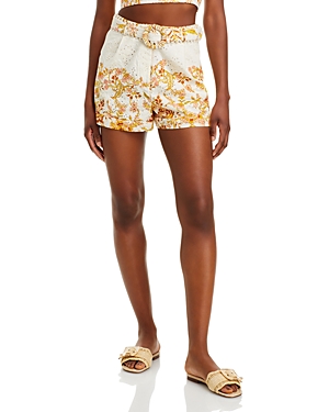 Hemant & Nandita Hemant And Nandita Patterned Eyelet Belted Shorts In Off White