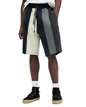 Allsaints Colorblocked 9.5 Drawstring Shorts In Grey/ Grey/ Blue