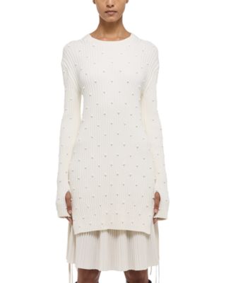 Helmut Lang Embellished Sweater Dress In Ivory In White