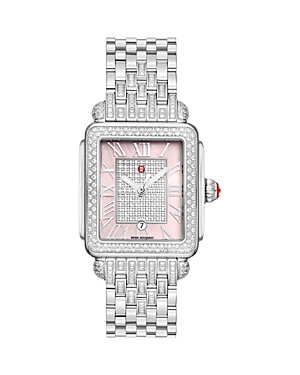Shop Michele Limited Edition Deco Madison Mid Watch, 29mm X 31mm In Pink/silver