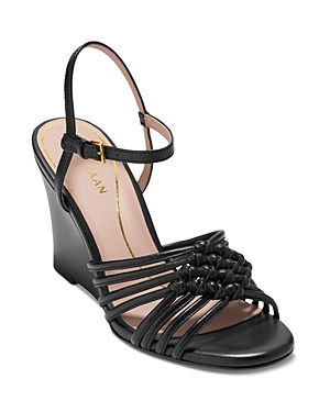 Shop Cole Haan Women's Jitney Knotted Ankle Strap Wedge Sandals In Black Leather