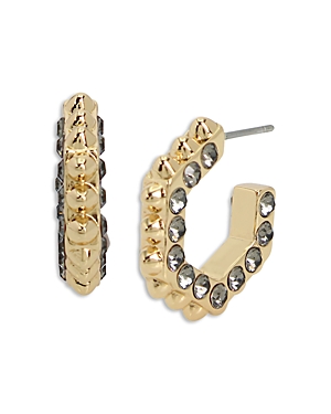 Shop Allsaints Studded Stone Huggie Hoop Earrings In Black/gold