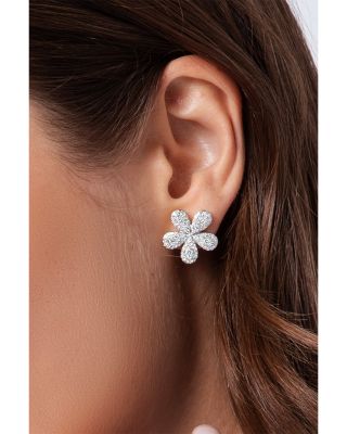 14K Yellow Gold Diamond Forget Me Not Large Pav&eacute; Stud Earrings