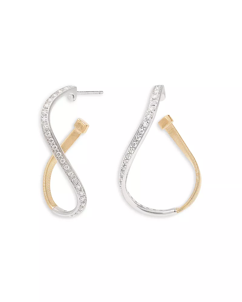 Marco Bicego 18K White & Yellow Gold Marrakech Diamond Small Twist Hoop Earrings