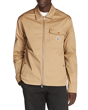 Shop Moncler Cotton Blend Full Zip Shirt Jacket In Cognac