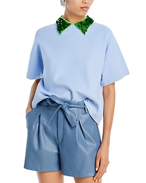 Shop Essentiel Antwerp Sequin Collar Knit Top In Feeling Blue