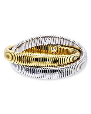 By Adina Eden Chunky Snake Chain Intertwined Bangle Bracelet In Two Tone In Gold/silver