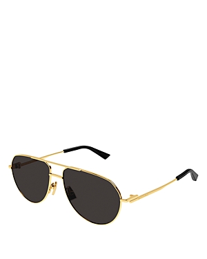 Shop Bottega Veneta Split Pilot Metal Sunglasses, 57mm In Gold/gray Solid